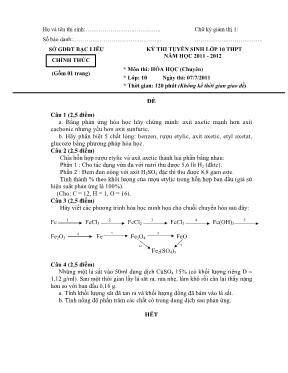 Kỳthi tuyển sinh lớp 10 THPT năm học 2011 - 2012 môn thi Hóa học (chuyên)